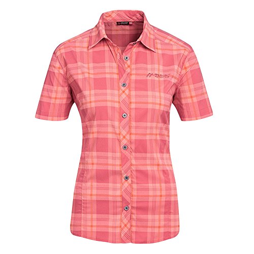 Maier Sports Damen Sana S/S Funktionsbluse, red/Orange Check, 38