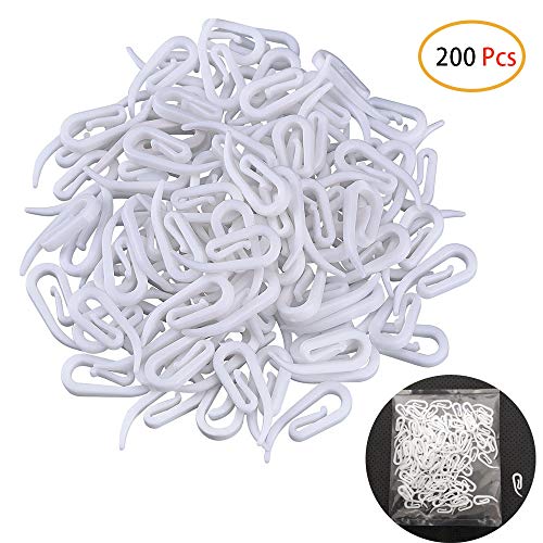 Schneespitze 200Pcs Gardinenhaken Gleiter,Kunststoff Gardinenhaken Vorhanghaken für Duschvorhänge/Vorhang/Fenstervorhänge/Bleistiftfalte, 28 x 12 mm
