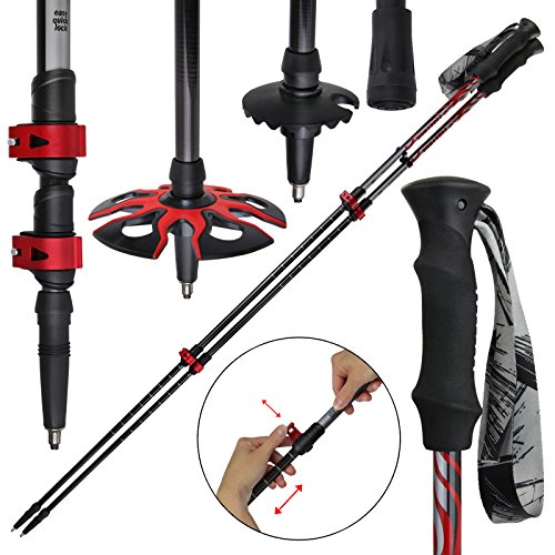 Alpidex Trekkingstöcke FIRETREK Teleskopstöcke aus Carbon verstellbar 62 - 135 cm ergonomische Griffe Hartmetallspitze Klemmverschluss