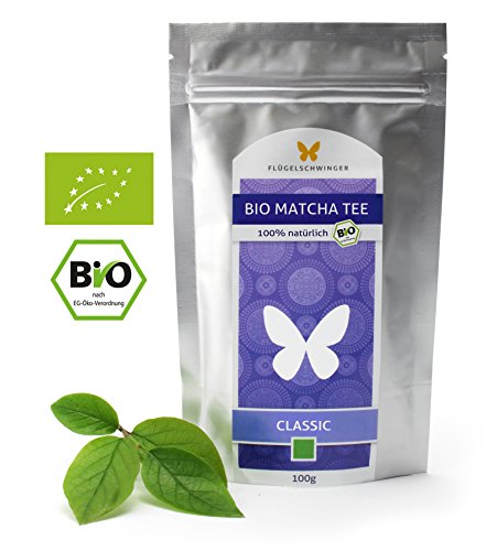 100g Bio-Matcha-Tee CLASSIC von FLÜGELSCHWINGER, CN-BIO-140, 100% Matcha ohne Zusätze, nach traditioneller Art in Steinmühlen gemahlen, Matcha, Pulver (100g)