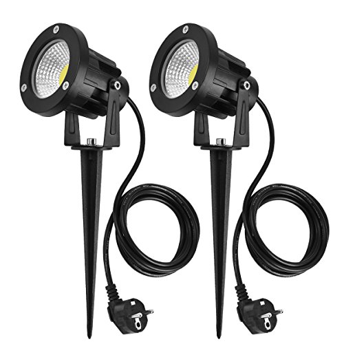 Artoper 2er Set 7W LED Strahler Warmweiß mit Erdspieß, 2m Kabel mit Stecker, Led Garten Beleuchtung, Gartenleuchte, Gartenstrahler, Rasenstrahler, IP65 Wasserdicht, 800LM für Outdoor, Garten, Hof, Rasen (Warmweiß 2 Stück)