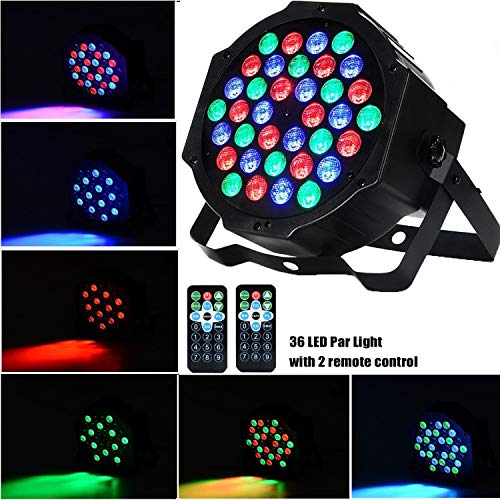 AONCO 36 LED Scheinwerfer Par Strahler, Discolicht, DJ Strobe Light, Bühnenbeleuchtung, Lampe, RBG mixing, 36W, DMX In/Out, 7 DMX Modi, 2 Fernsteuerungen
