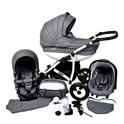 Cleo Kombi Kinderwagen 3 in 1 grau/weiß