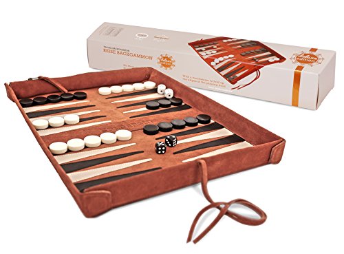 SONDERGUT Reise Backgammon deluxe - Echt-Leder-Spiel zum Rollen