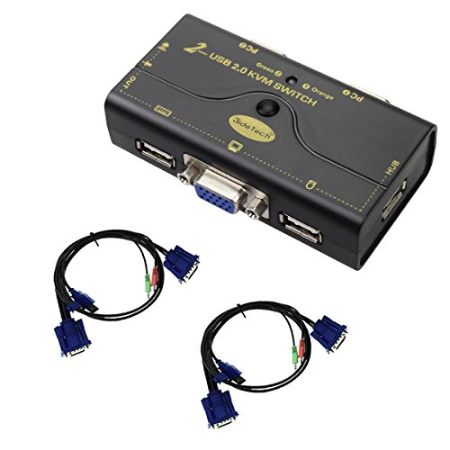 VGA KVM Switch 2 Port Bis zu 2048x1536 Auflösung mit USB-Hub für PC oder Montior Switching per Knopfdruck