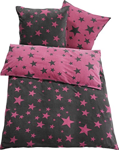 Golden Lutz - Mikrofaser Fleece Bettwäsche, kuschlig weich (200 x 220 cm, Sterne grau rosa) | MERADISO