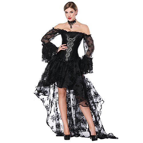 FeelinGirl Damen Korsagekleid Steampunk Gothic Kostüm Magic Mistress Hexenkostüm Teufelchen Halloween Cosplay Priatbraut