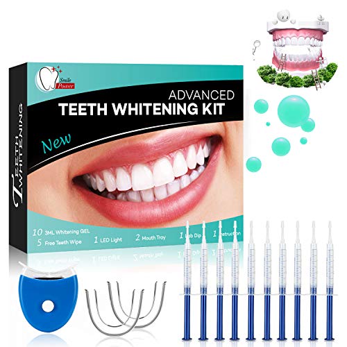 Teeth Whitening Kit Dental Bleaching Professionelle Zahnaufhellung Kit Teeth Bleaching Kit Zahn Bleaching-10x 3ML Whitening GEL, 1x LED Light, 2x Mouth Trays, 1x Lab Dip & 5x Free Teeth Wipe