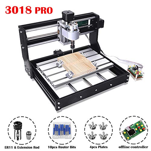 Upgrade Version (einfach zu installieren) CNC 3018 Pro GRBL Steuerung DIY Mini CNC Maschine, 3 Achsen PCB Fräsmaschine, Holz Router Stecher mit Offline Controller, mit ER11 und 5mm Verlängerungsstange
