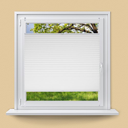 ECD Germany Plissee 80 x 100 cm Weiß Klemmfix ohne Bohren für Sonnen- und Sichtschutz Weiß inkl. Befestigungsmaterial EasyFix Jalousie Verdunklungsrollo Rollo