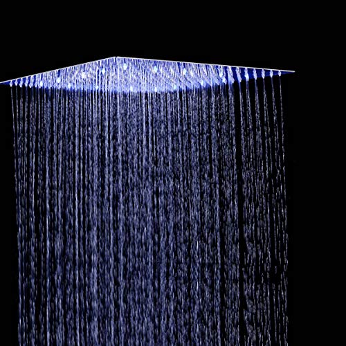 Rozin Regenduschkopf, elegant, LED, quadratisch, ultradünn, Temperatursensor, 3 Farben, verchromter Edelstahl, Wandmontage oder Deckenmontage