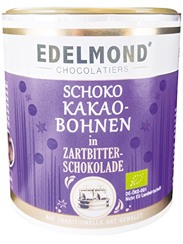 Edelmond Kakaobohnen im Schokomantel. Herbe Dragees mit nur 2 Zutaten. Bio, Vegan & Fair-Trade. Die andere Art Bitter-, Herren- oder dunkle Schokolade zu genießen. 220g