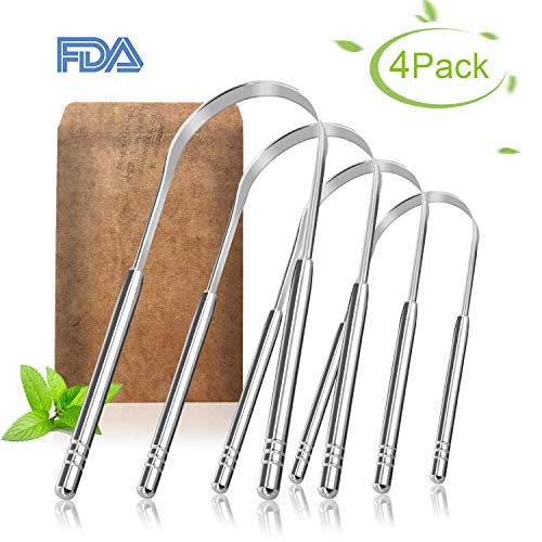 Zungenreiniger Zungenschaber aus Edelstahl-100% Edelstahl Zungenreiniger 4 Stück-Zungenbürste Zungen Reinigung von DUOUPA