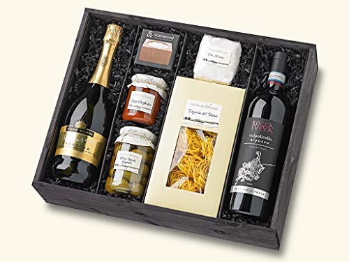 Gefüllter Geschenk-Korb Präsent-Korb / Box Set mit italienischen Gourmet Spezialitäten und Wein
