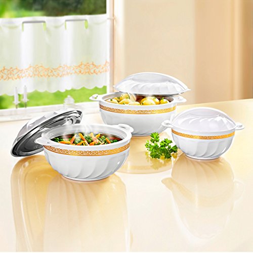 genialo Thermo-Schüsseln'Royal', Set aus 3 Isolierschüsseln zum Servieren und Aufbewahren, weiß-gold