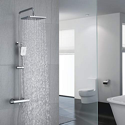 Umi. by Amazon - Duschsystem mit Thermostat Regendusche Duschset Duscharmatur Dusche Duschsäule inkl. verstellbarer Duschstange, Handbrause, Duschkopf