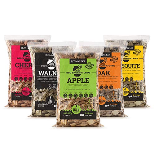 ROSMARINO BBQ Räucherchips - 100% Natürliches Smoker Holz geeignet für Stand -, Gas -, Kügelgrill - Kostenlose Grillrezepte Ebook