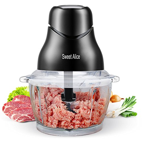 Mini-Zerkleinerer, Sweet Alice 320W Elektrisch Universalzerkleinerer, Multizerkleinerer mit 304 Edelstahl-Messer, 1L Glasbehälter BPA Frei, Einhandbedienung, Schwarz (Zerkleinerer 2)
