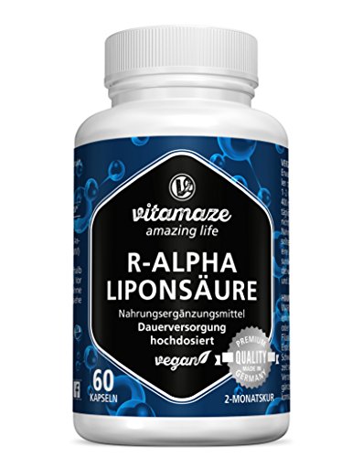 R-ALPHA-Liponsäure 200mg je Kapsel VEGAN für 2 Monatskur Qualitätsprodukt-Made-in-Germany ohne Magnesiumstearat, 30 Tage kostenlose Rücknahme!