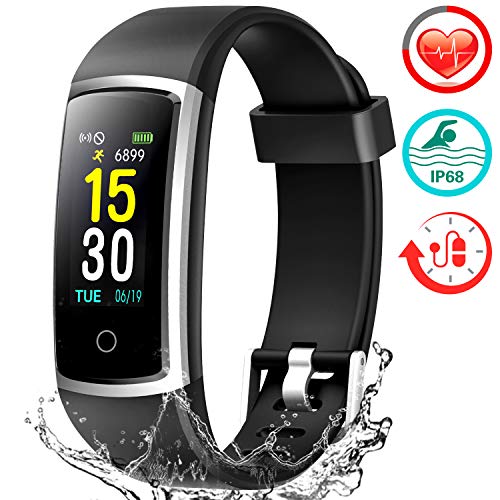 Fitness Armband mit Pulsmesser, Wasserdicht IP68 Pulsuhr Fitness Tracker Farbbildschirm Aktivitätstracker Fitness Uhr Schrittzähler Schlafmonitor mit Blutdruckmesser für Damen Herren Anruf SNS SMS