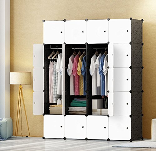 PREMAG DIY tragbarer Kleiderschrank, modularer Speicher-Organisator, Raumersparnis Armoire, tieferer Würfel mit hängendem Rod 20 Würfel