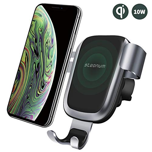 steanum Qi Handy Autohalterung, Qi Handy Halter Auto Lüftungsschlitz Kompatible für iPhone XS Mas XS XR X 8 8Plus, Samsung Note 5,Galaxy S9 S8 S7 S6, Huawei Mate 20 Pro, Schwarz