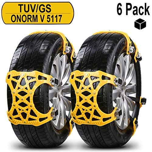 Josechan Schneeketten Auto mit TUV/GS/ONORM V 5117 Universal 6 Stücke Anti-Rutsch-Ketten Geeignet für Reifenbreite 165mm-275mm