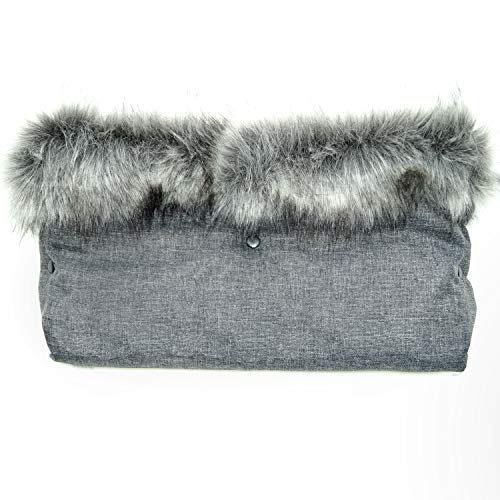 Baby-Joy Luxus Muff mit Fell - Flauschiger Handwärmer Handschutz Kinderwagenhandschuh Schlittenhandschuh (MF7-L0202 | Leinenlook Graphit-Graphit)
