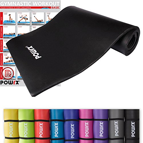 POWRX Gymnastikmatte Yoga und Pilatesmatte, Schwarz, 190 x 100 x 1.5 cm, 400013