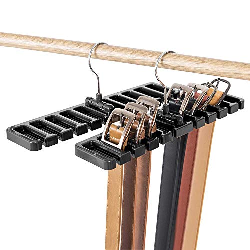 LKY Gürtelhalter, 10 Schlitze, für Krawatte, Gürtel, Schal und Halstuch aus stabilem Kunststoff für Kleiderschrank, platzsparend, Gürtelbügel mit Metallhaken - Schwarz