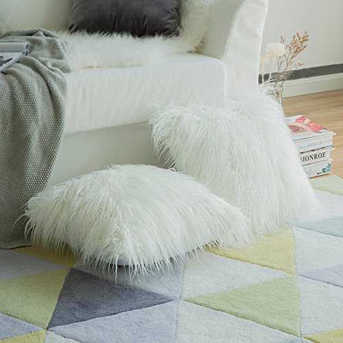 Miulee 2er Set Soft Solid Dekorative Quadrat Pelz Throw Kissenbezüge Set Kissen Fall für Sofa Schlafzimmer Auto 18x18 Zoll 45x45 cm