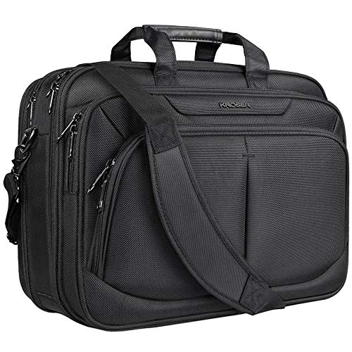 KROSER Laptop Tasche 17,5 Zoll Business Aktentasche Passt Bis Zu 15.6-17 Zoll Wasserabweisend Computer Tasche Umhängetasche Erweiterbar Schultertasche für Schule/Reisen/Frauen/Männer-Schwarz MEHRWEG