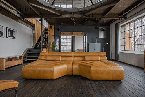 XXL Sofa Tara Big Sofa Wohnlandschaft Leder Cognac mit Kissen 292x75x148cm (B/H/T)