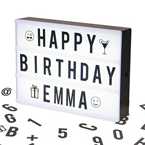 Cosi Home - A4 Lightbox, Lichtbox, Leuchtkasten mit 100 Buchstaben, Emojis und Symbolen, zum individuellen Gestalten Ihrer eigenen Nachrichten, Kino-Design, Stromversorgung über Batterie oder USB