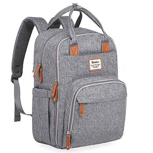 Baby Wickeltasche Wickelrucksack, Multifunktional Reise Rucksack mit Wickelunterlage Passform für Kinderwage (Grau)