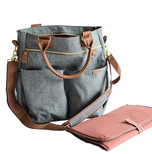 Wickeltasche ELLA AMIE - Große Wickeltasche - Krankenhaus UmstandsWickeltasche - mit Wickelunterlage für Mama und Papa - wasserdicht - grau