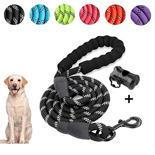 5 FT Starke Hundeleine mit Bequemen Gepolsterten Griff, Starke Reflexnähte der Trainingsleine für Sicherheit Nachts, eignet für Alle Größe Hunde(Schwarz)