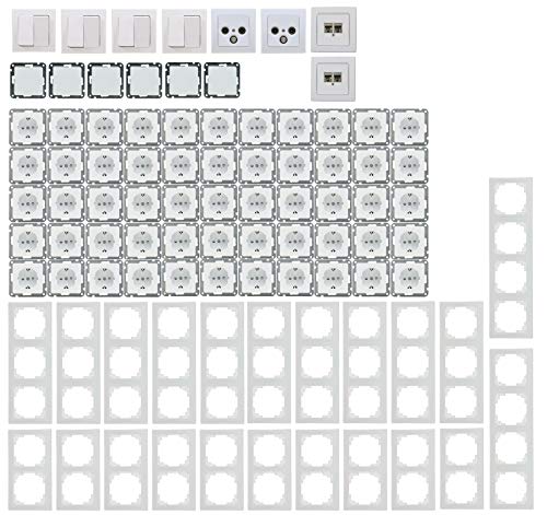 Delphi Steckdosen Schalter Serie Elektro Set 94-teilig I Steckdosen Schalter Netzwerk TV Antenne Unterputz Einbau I Weiß
