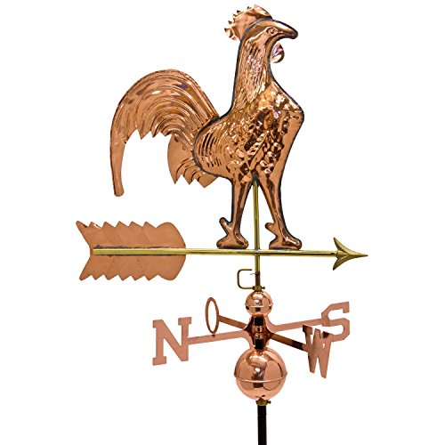 Wunderschöner großer 3D Relief Wetterhahn aus KUPFER mit Fuß Wetterfahne Gesamthöhe 133cm, Gewicht 4kg