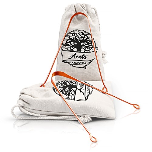 Zungenreiniger aus Kupfer | Ayurvedischer Zungenreiniger | 2 Zungenschaber gegen Mundgeruch | Wissenschaft nachgewiesene Förderung der Mundgesundheit | Antimikrobielle Wirkung | Zungenbürste | Arista Ayurveda