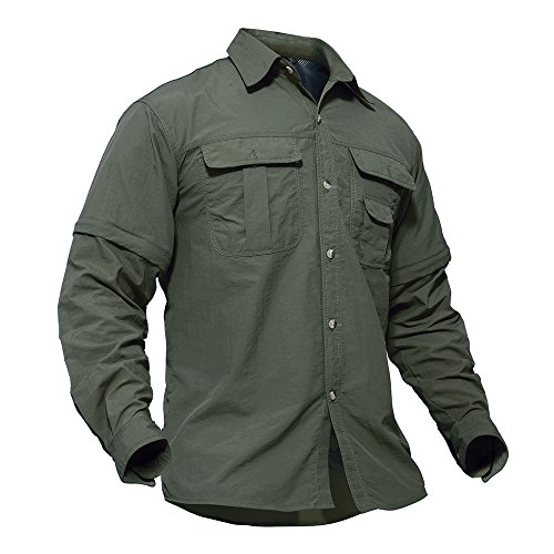 TACVASEN Outdoor Shirts Herren Camping Wandern Angeln Hemd Schnell Trocknendes T-Shirt Sommer Sports Zip Tee Top Grün