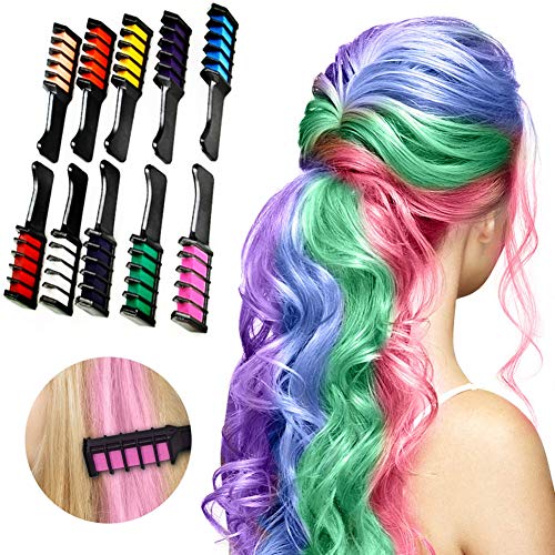 Haarkreide kamm - 10 Stück Haarfarbe Kamm, Temporär Einmalige Auswaschbar Haarfarbe Kreide Kamm Set für Kinder Mädchen - Haarfärbemittel Party und Cosplay Haar Farbe