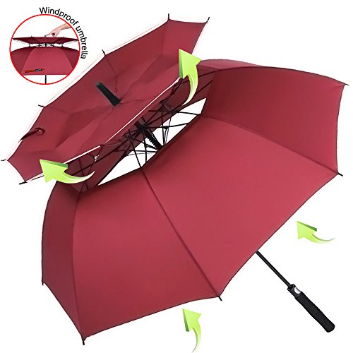 ZOMAKE 157cm Automatische Öffnen Golf Schirme Extra große Übergroß Doppelt Überdachung Belüftet Winddicht Wasserdichte Stock Regenschirme(Kastanienfarbe)