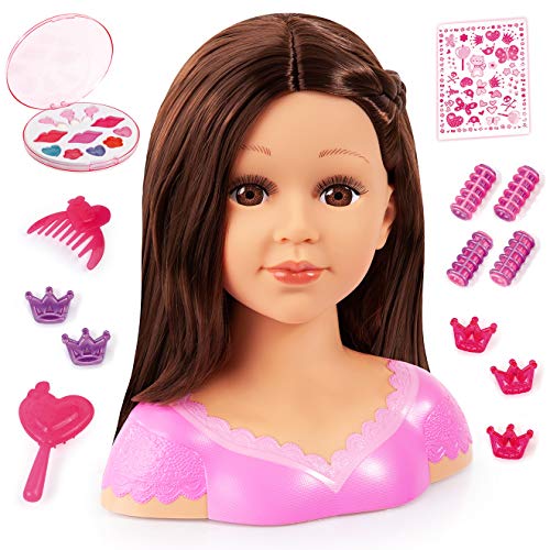 Bayer Design 90088AK Charlene Super Model Styling Head, Schminkkopf, Frisierkopf inklusive Kosmetik und Zubehör, braune Haare