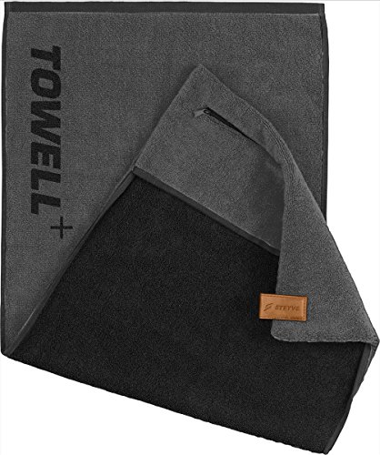 STRYVE Towell Plus Handtuch mit Tasche und Magnetclip, Grau (Platinum Grau) Gym Handtuch TOWELL+, Einheitsgröße