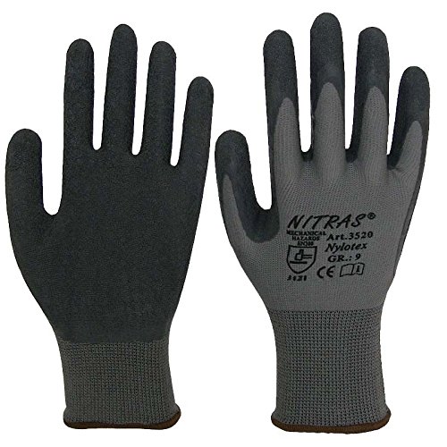 NITRAS Nylotex 3520 Nylon-Latexhandschuhe Arbeitshandschuhe 12 PAAR Gr. 8