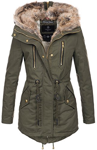 Navahoo warme Damen Winter Jacke lang Teddyfell Winterjacke Parka Mantel B648 [B648-Diamond-Grün-Gr.XXL]