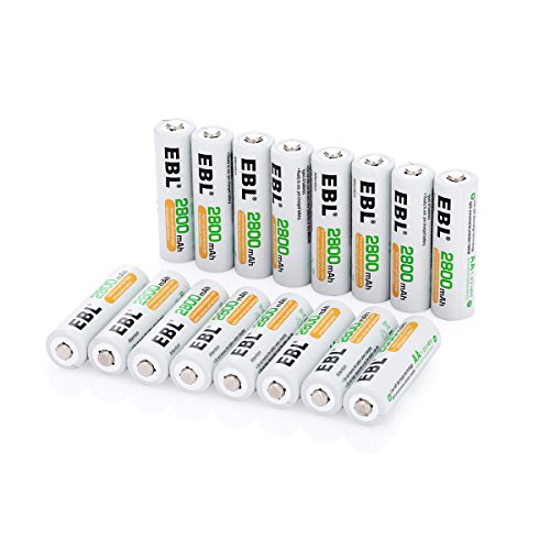 EBL 16er Pack Wiederaufladbare Batterien 2800mAh AA Mignon NI-MH Akku 1200 Ladezyklen Geringe Selbstentladung mit Aufbewahrungsbox