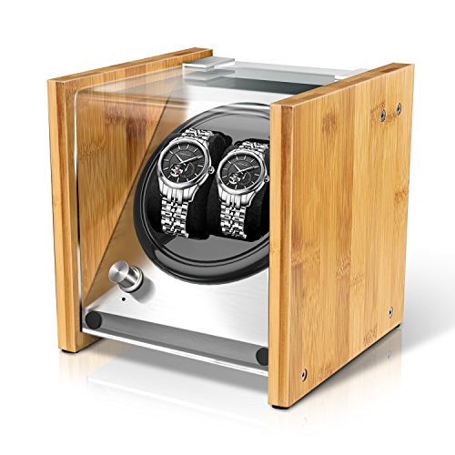 Watch Winder Smith Uhrenbeweger für 2 Uhren, 5 Modi, Super Leiser Motor, Crystal Uhrenbeweger von Natürliches Bambusgehäuse, Entmagnetisiert Edelstahlrahmen, Super Handwerk