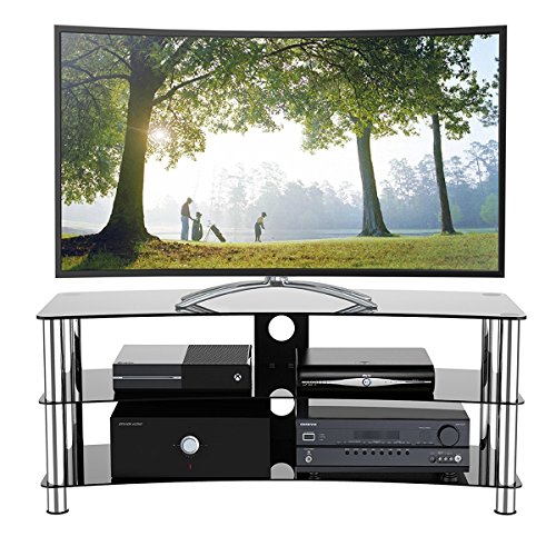 1home GT6 LCD-/Plasma-TV Rack Glas Tisch Ständer LCD Rack LED Tisch Fernsehtisch Schwarz Glas drei Ablagen 32 - 70 Zoll